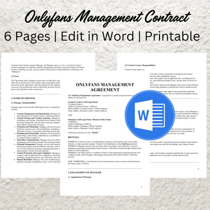 Onlyfans Management Contract Template Editable Onlyfans Management Agency Agreement Onlyfans Model Contract Content Creator Agreement Form