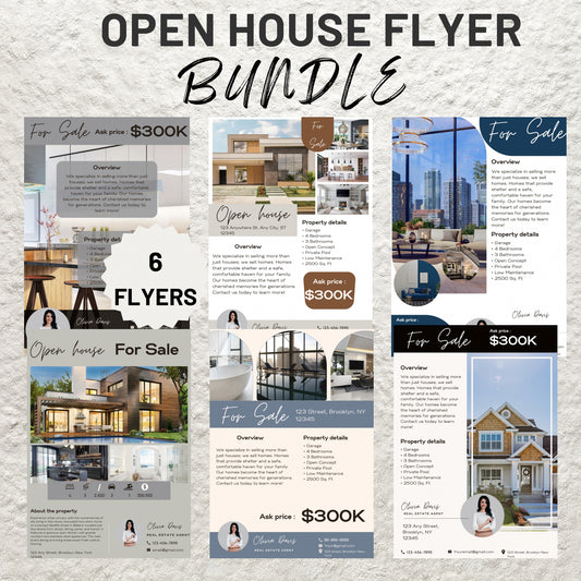 Open House Real Estate Flyer Bundle Canva Template Real Estate Marketing Real Estate Open House Flyer Template Real Estate Flyer Printable