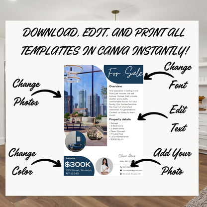 Open House Real Estate Flyer Bundle Canva Template Real Estate Marketing Real Estate Open House Flyer Template Real Estate Flyer Printable