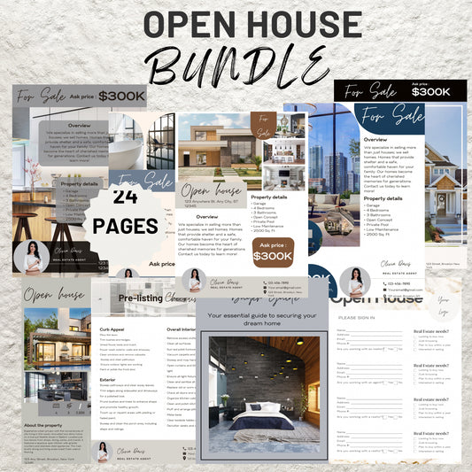 Open House Real Estate Marketing Bundle Canva Template Open House Sign In Sheet Realtor Open House Forms Template Packet Real Estate