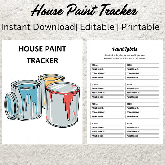 Paint Tracker Editable Printable Household Paint Color Tracker Planner Household Management Paint Color Log Paint Color List Color Tracker