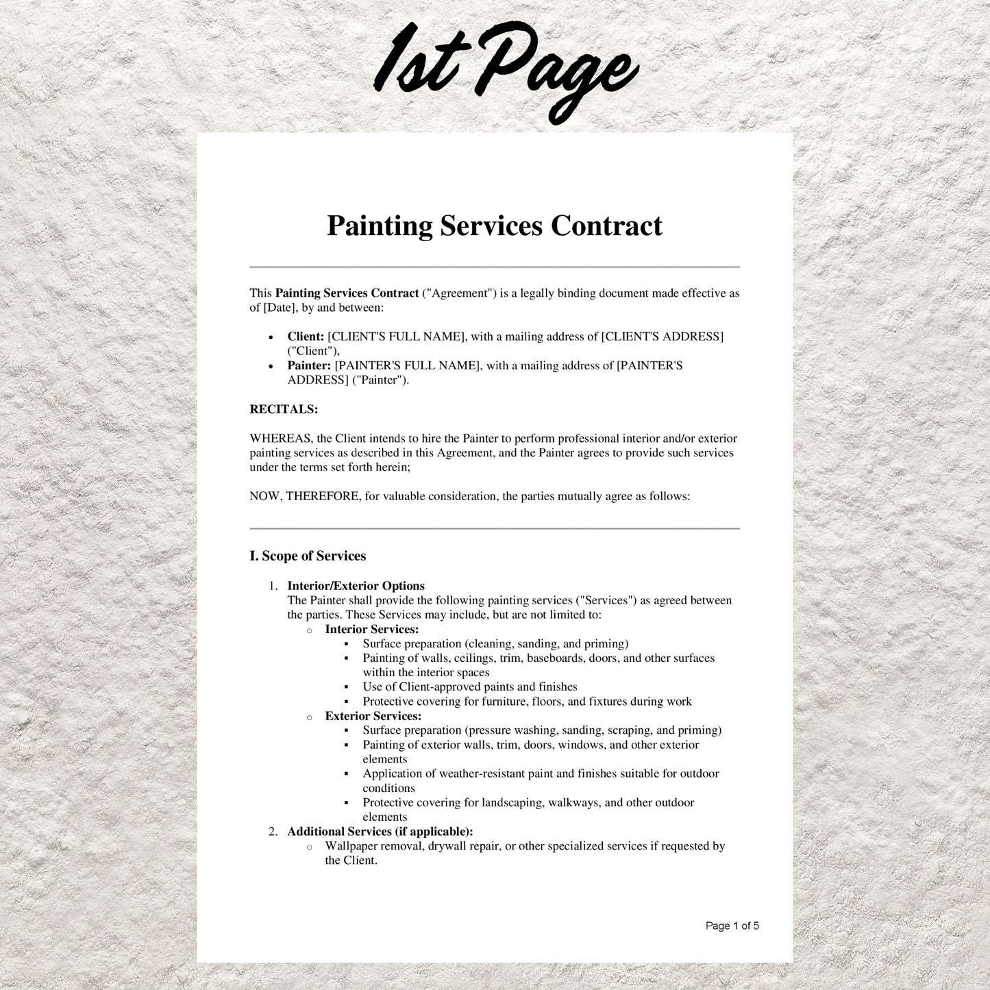 Painting Service Contract Template Editable Interior Home Painting Agreement Printable Exterior Home Painting Agreement Paint Service Form