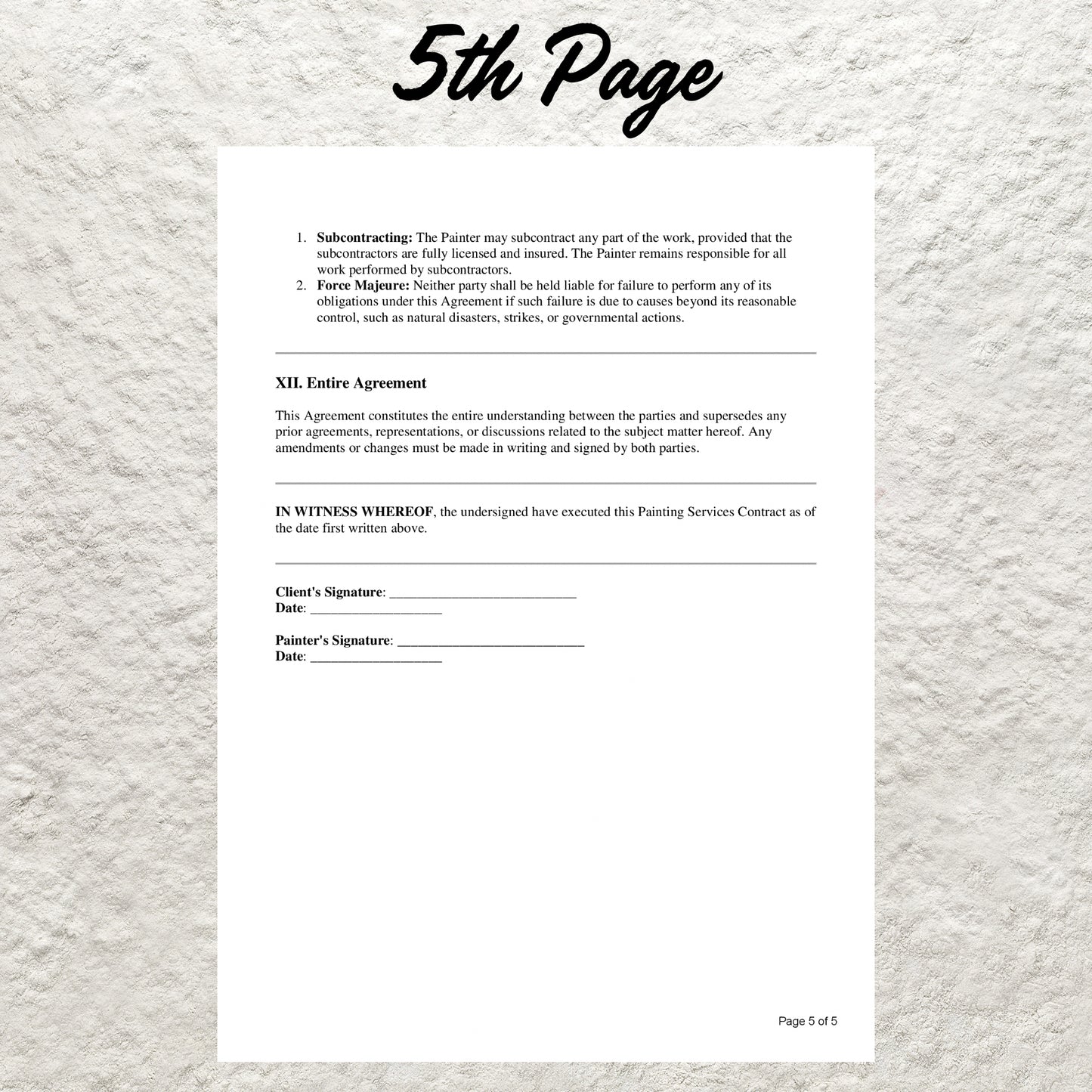 Painting Service Contract Template Editable Interior Home Painting Agreement Printable Exterior Home Painting Agreement Paint Service Form