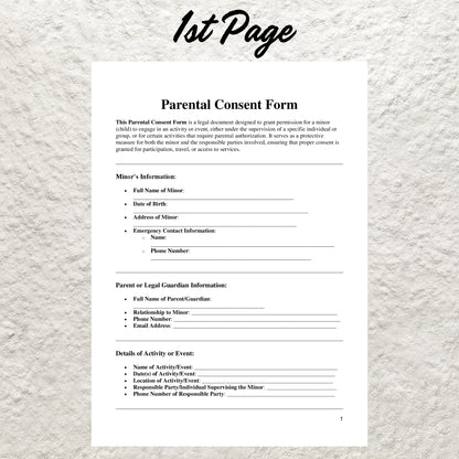 Parental Consent Form Template Editable Parental Liability Release Waiver Form Printable Parent Release Form Minor Consent Form Template