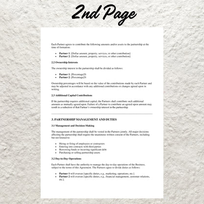 Partnership Agreement Template Editable Business Partnership Agreement Printable Partnership Contract Small Business Partnership Agreement