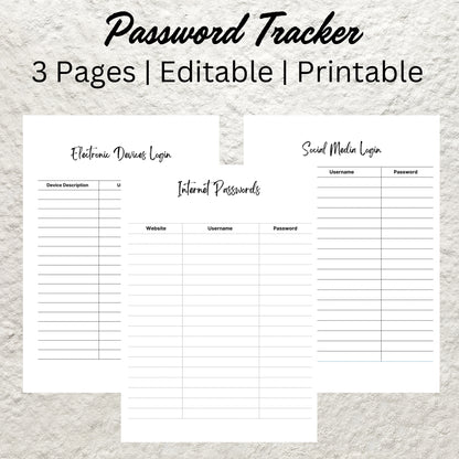 Password Tracker Bundle Template Printable Password Tracker Log Organizer Password Keeper Sheet Fillable Password Journal Instant Download