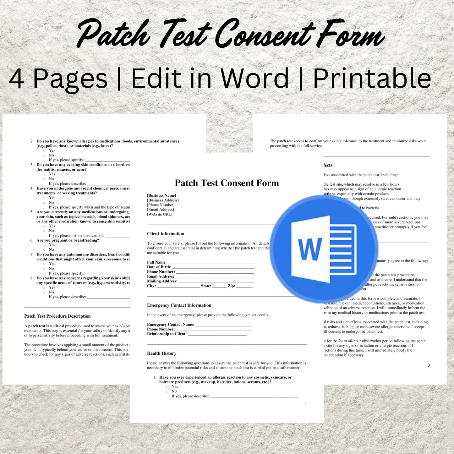 Patch Test Consent Form Template Editable Patch Test Liability Waiver Form Printable Lash Patch Test Consent Esthetician Business Form