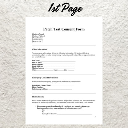 Patch Test Consent Form Template Editable Patch Test Liability Waiver Form Printable Lash Patch Test Consent Esthetician Business Form