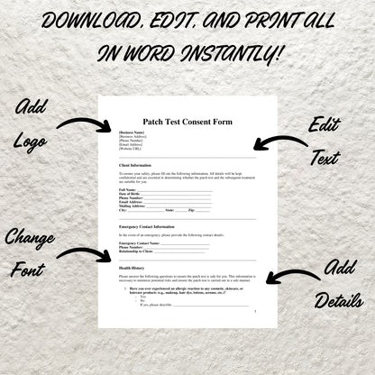 Patch Test Consent Form Template Editable Patch Test Liability Waiver Form Printable Lash Patch Test Consent Esthetician Business Form