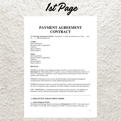 Payment Contract Template Editable Payment Agreement Contract Printable Payment Plan Agreement Debt Repayment Agreement Payment Terms Form