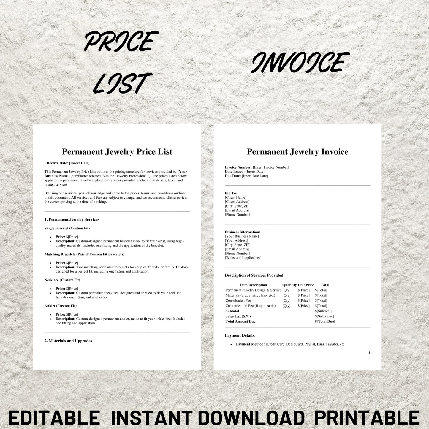 Permanent Jewelry Business Starter Kit Editable Permanent Jewelry Consent Form Printable Permanent Jewelry Liability Waiver Jewelry Care