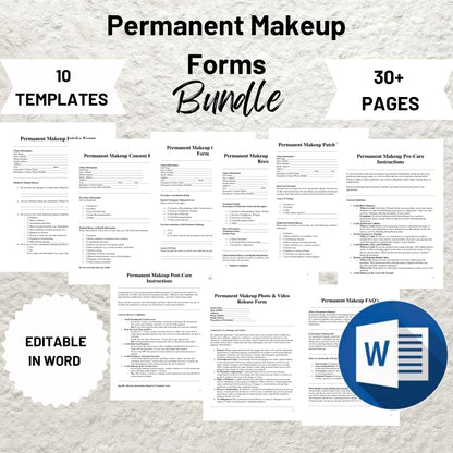 Permanent Makeup Forms Bundle Editable PMU Consent Form Printable PMU Client Intake Form PMU Aftercare Esthetician Beauty Salon Forms