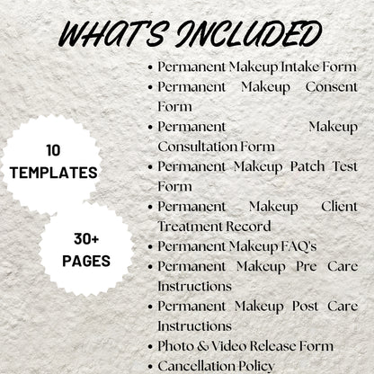 Permanent Makeup Forms Bundle Editable PMU Consent Form Printable PMU Client Intake Form PMU Aftercare Esthetician Beauty Salon Forms