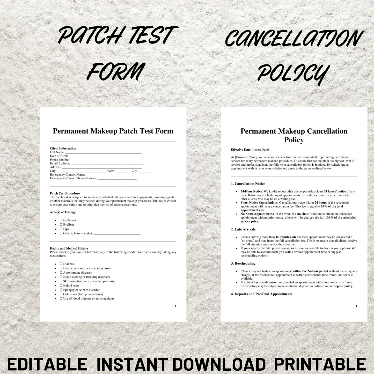 Permanent Makeup Forms Bundle Editable PMU Consent Form Printable PMU Client Intake Form PMU Aftercare Esthetician Beauty Salon Forms