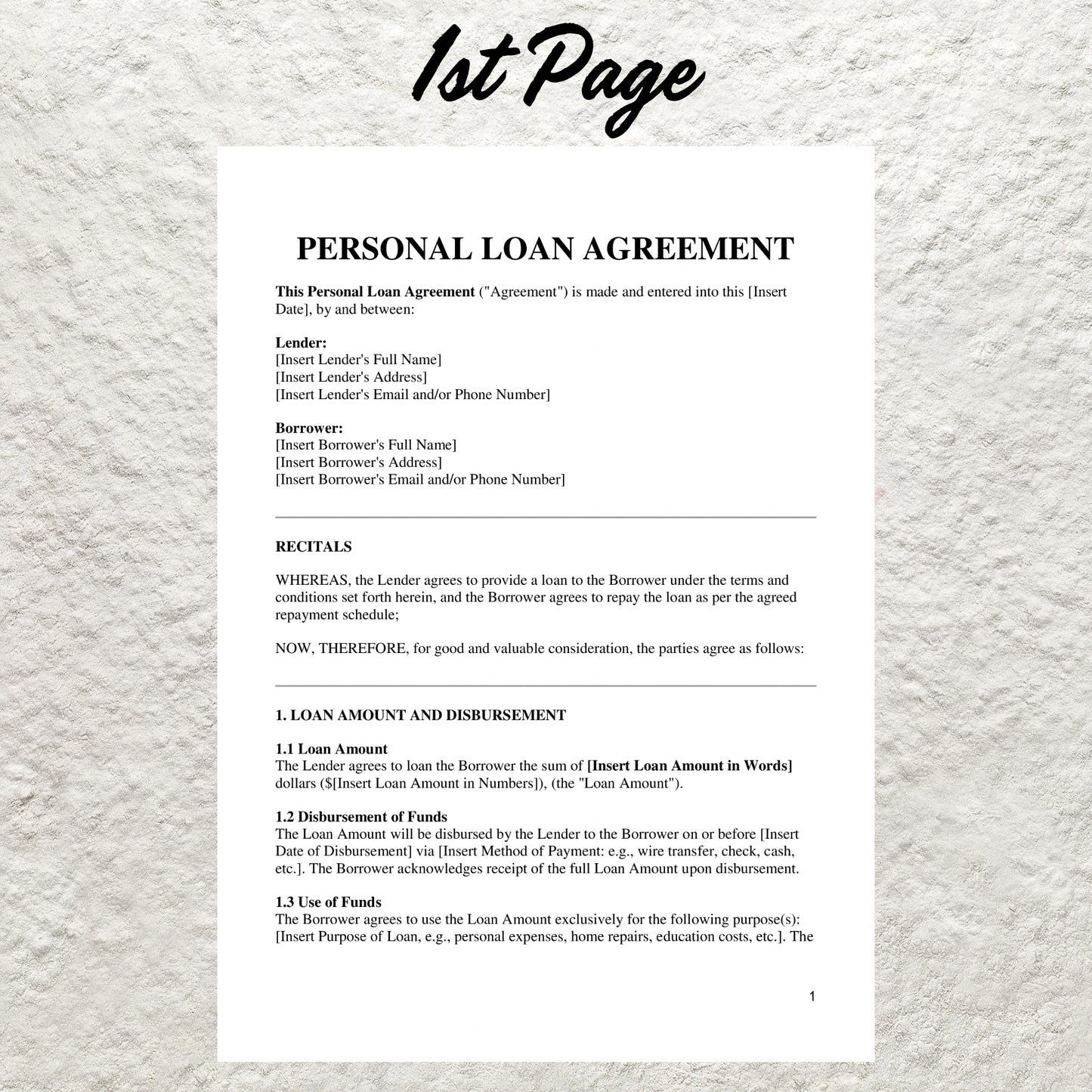 Personal Loan Agreement Template Editable Personal loan Contract Printable Loan Agreement Personal Loan IOU Form Promissory Note Contract