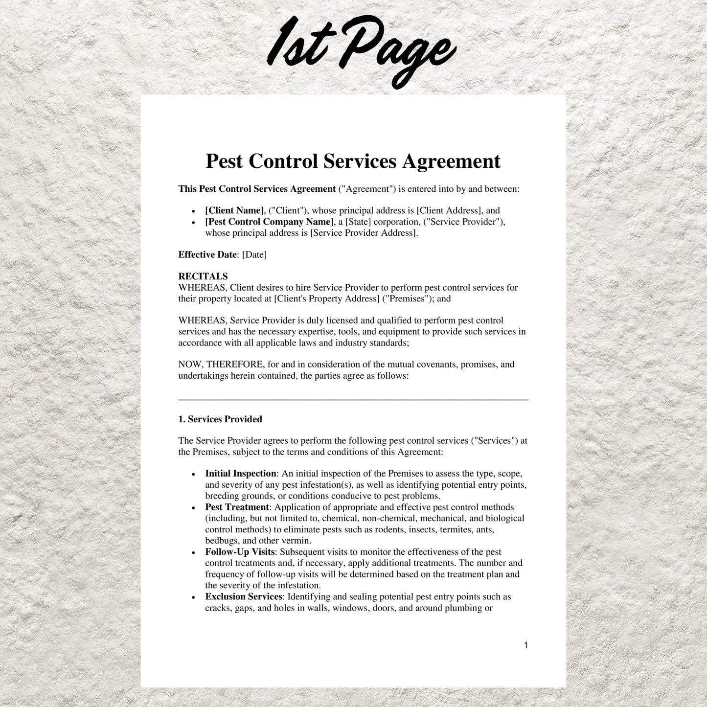 Pest Control Service Agreement Template Editable Pest Control Contract Printable Pest Control Business Forms Pest Control Proposal Contract