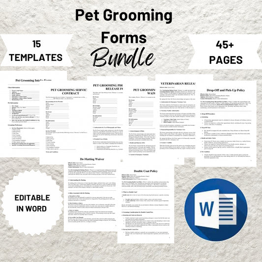 Pet Grooming Forms Bundle Editable Pet Grooming Contract Printable Dog Grooming Service Agreement Pet Grooming Client Intake Form Template