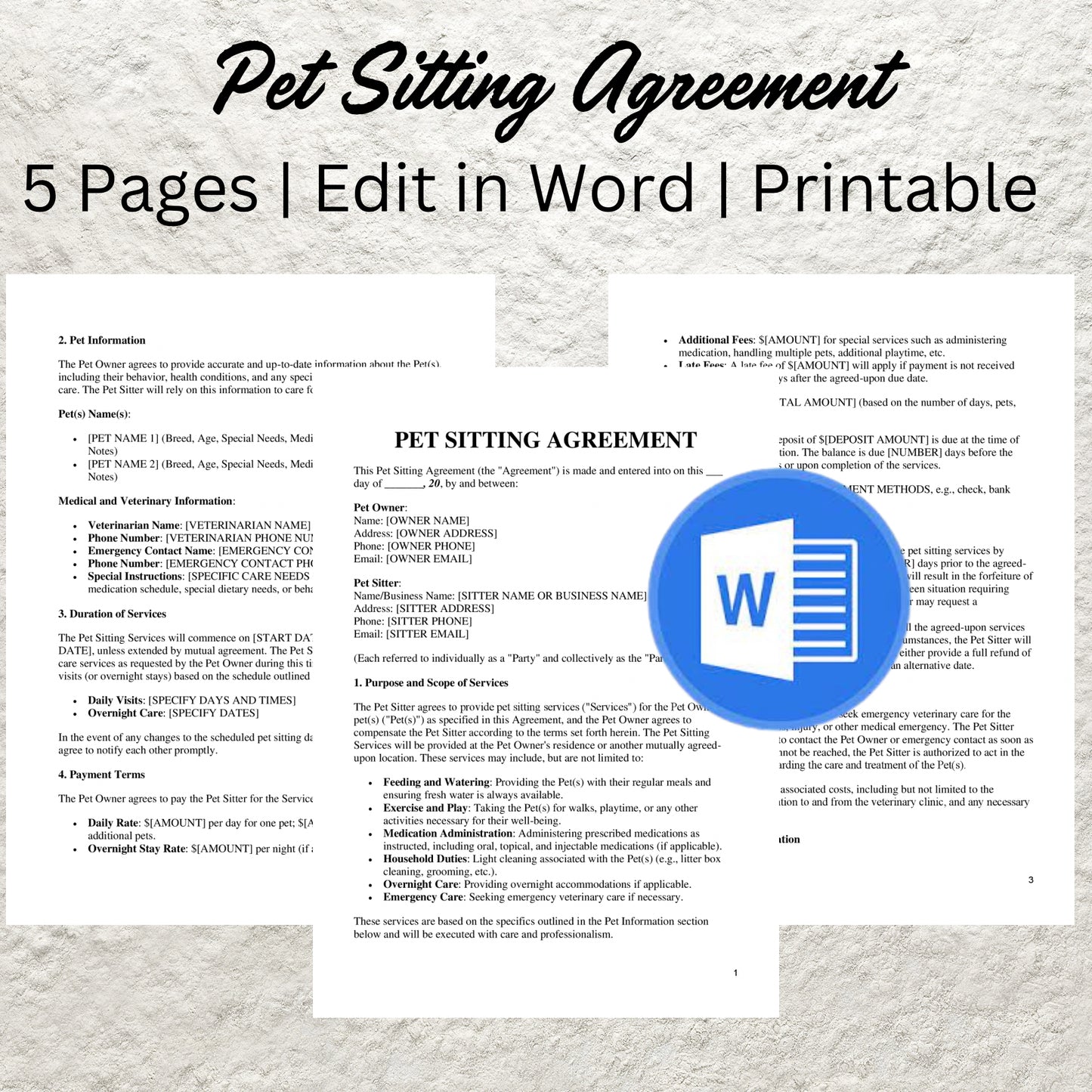 Pet Sitting Contract Template Editable Pet Sitter Service Agreement Form Printable Pet Sitting Business Client Forms Dog Sitting Contract