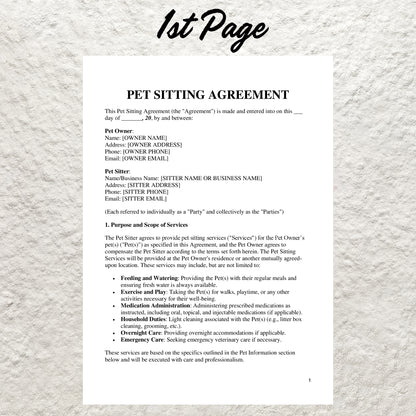 Pet Sitting Contract Template Editable Pet Sitter Service Agreement Form Printable Pet Sitting Business Client Forms Dog Sitting Contract