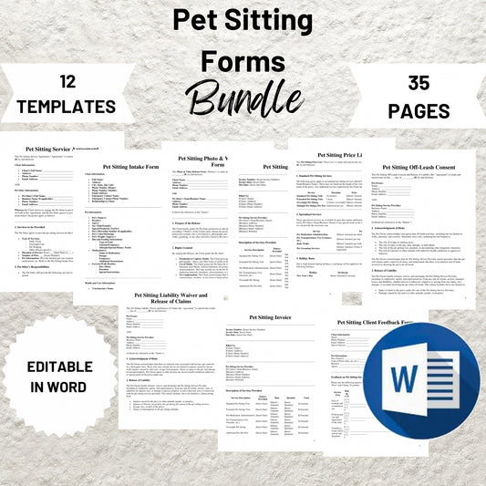 Pet Sitting Forms Bundle Editable Pet Sitting Service Agreement Contract Printable Pet Sitting Business New Client Intake Form Pet Invoice