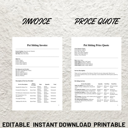 Pet Sitting Forms Bundle Editable Pet Sitting Service Agreement Contract Printable Pet Sitting Business New Client Intake Form Pet Invoice