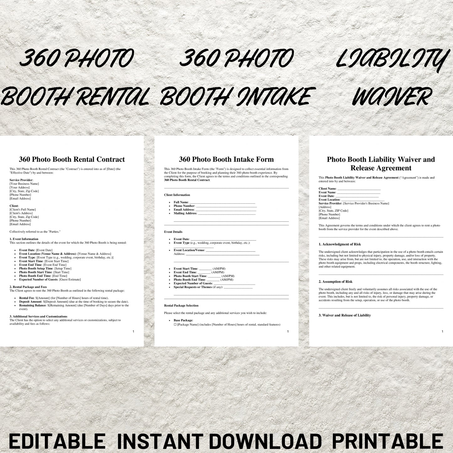 Photo Booth Business Forms Bundle Editable Photo Booth Contract Template Printable Video Booth Rental Contract Photo Booth Price List Forms