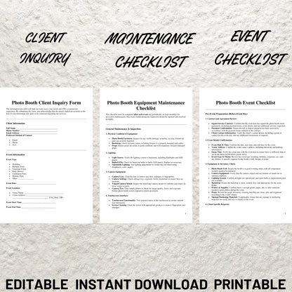 Photo Booth Business Forms Bundle Editable Photo Booth Contract Template Printable Video Booth Rental Contract Photo Booth Price List Forms