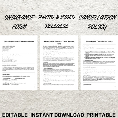 Photo Booth Business Forms Bundle Editable Photo Booth Contract Template Printable Video Booth Rental Contract Photo Booth Price List Forms