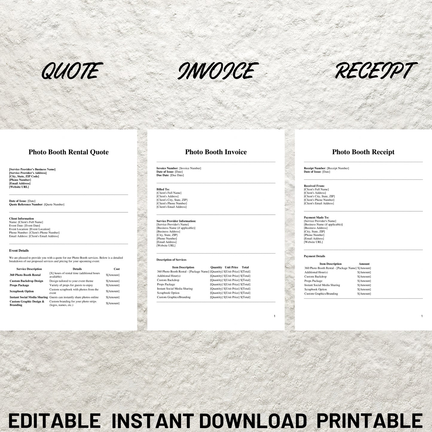 Photo Booth Business Forms Bundle Editable Photo Booth Contract Template Printable Video Booth Rental Contract Photo Booth Price List Forms