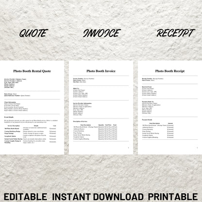 Photo Booth Business Forms Bundle Editable Photo Booth Contract Template Printable Video Booth Rental Contract Photo Booth Price List Forms