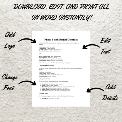 Photo Booth Business Forms Bundle Editable Photo Booth Contract Template Printable Video Booth Rental Contract Photo Booth Price List Forms