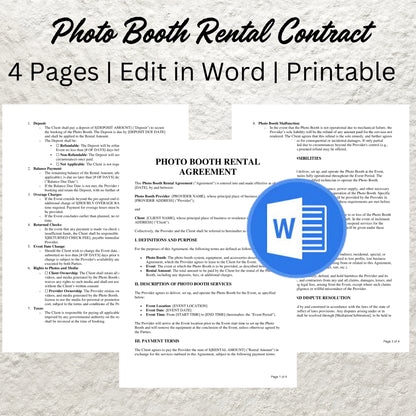 Photo Booth Contract Template Editable Photo Booth Rental Agreement Form Printable Event Photo Booth Lease Agreement Contract Template Form