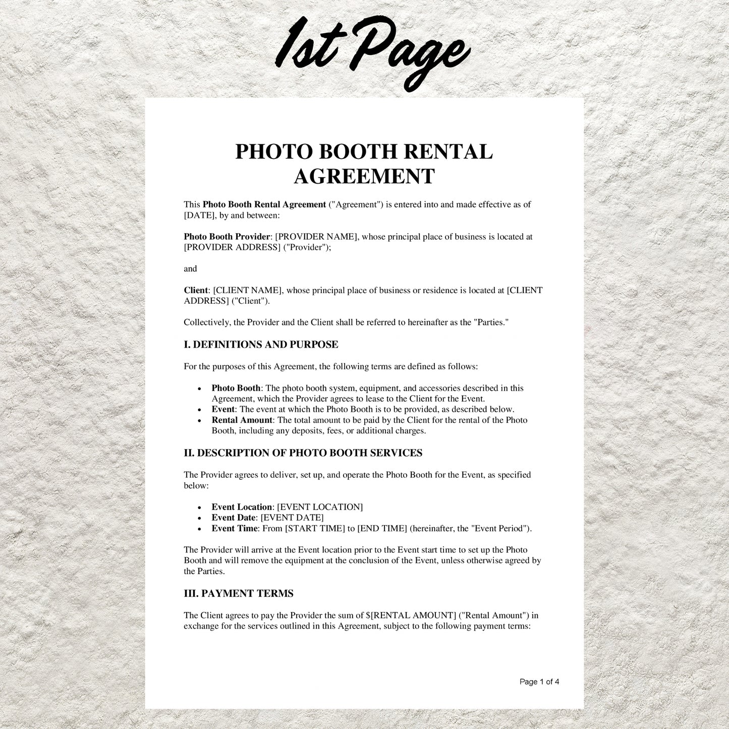 Photo Booth Contract Template Editable Photo Booth Rental Agreement Form Printable Event Photo Booth Lease Agreement Contract Template Form