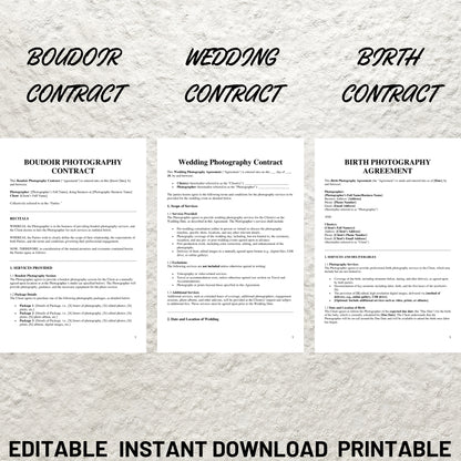 Photography Contract Template Bundle Editable Photography Booking Forms Bundle Printable Client Session Contract Photography Business Forms