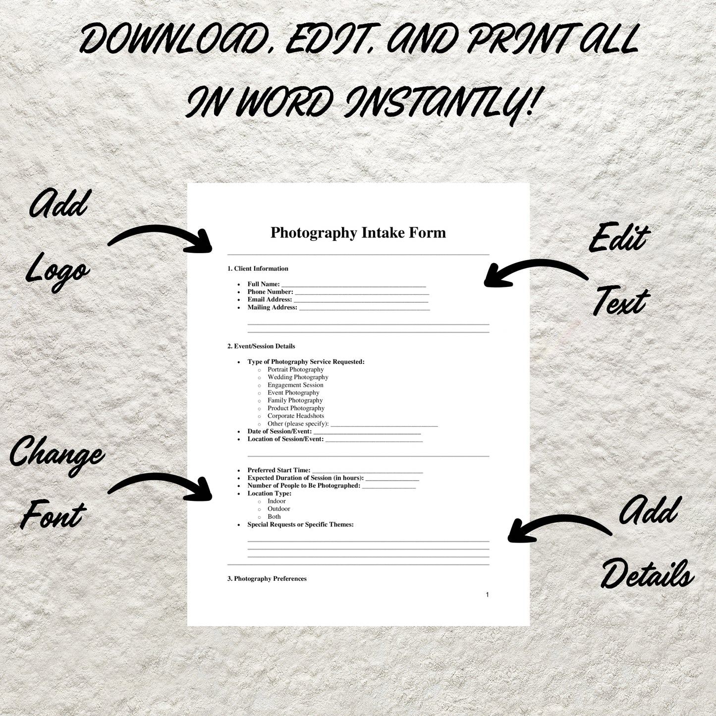 Photography Contract Template Bundle Editable Photography Booking Forms Bundle Printable Client Session Contract Photography Business Forms