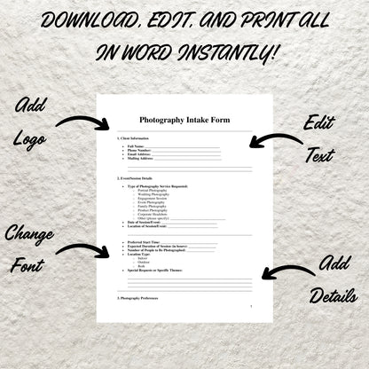 Photography Contract Template Bundle Editable Photography Booking Forms Bundle Printable Client Session Contract Photography Business Forms