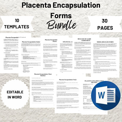 Placenta Encapsulation Forms Bundle Editable Placenta Encapsulation Contract Client Intake Form Postpartum Doula Service Paperwork Bundle