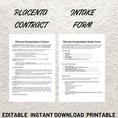 Placenta Encapsulation Forms Bundle Editable Placenta Encapsulation Contract Client Intake Form Postpartum Doula Service Paperwork Bundle