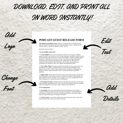 Podcast Guest Release Form Template Editable Podcast Guest Contract Printable Podcast Consent Appearance Form Podcast Guest Waiver Contract