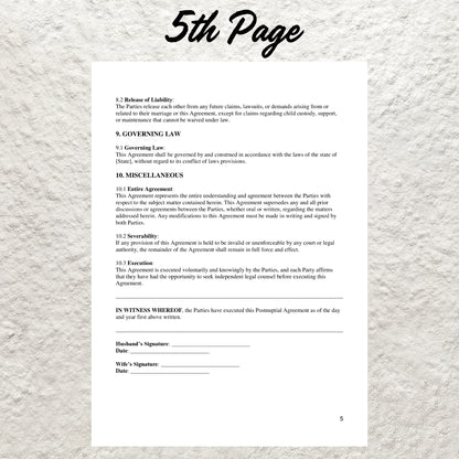 Postnuptial Agreement Template Editable Postnup Agreement Form Printable Postnuptial Contract Marital Asset Division Protection Agreement