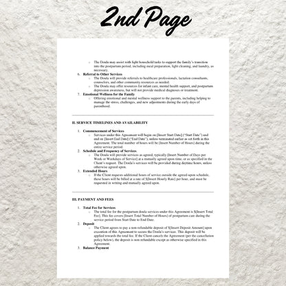 Postpartum Doula Contract Template Editable Postpartum Doula Service Agreement Form Printable Postpartum Doula Client Contract Doula Support