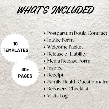 Postpartum Doula Forms Bundle Editable Postpartum Doula Contract Template Intake Form Printable Paperwork Bundle Doula Business Forms