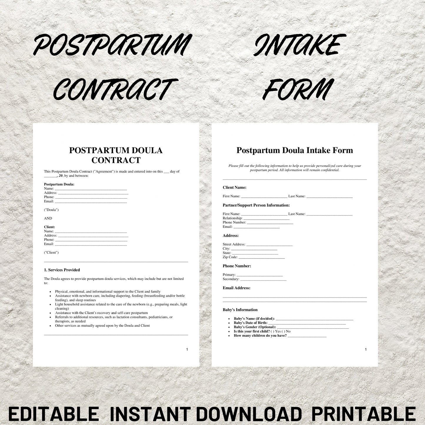 Postpartum Doula Forms Bundle Editable Postpartum Doula Contract Template Intake Form Printable Paperwork Bundle Doula Business Forms