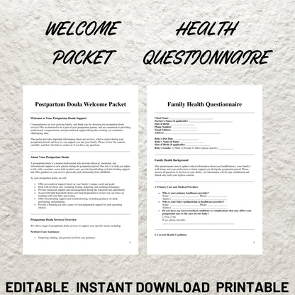 Postpartum Doula Forms Bundle Editable Postpartum Doula Contract Template Intake Form Printable Paperwork Bundle Doula Business Forms