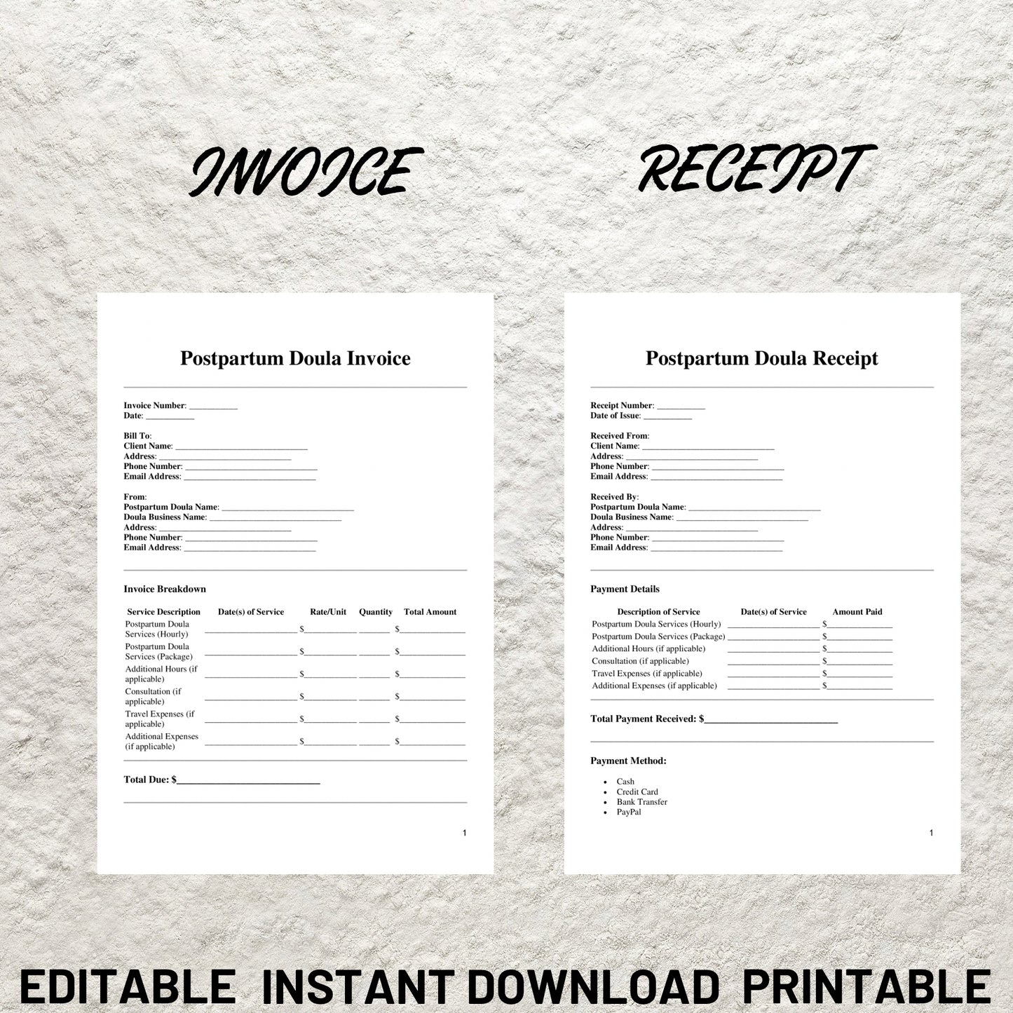 Postpartum Doula Forms Bundle Editable Postpartum Doula Contract Template Intake Form Printable Paperwork Bundle Doula Business Forms