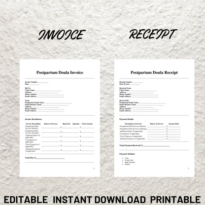 Postpartum Doula Forms Bundle Editable Postpartum Doula Contract Template Intake Form Printable Paperwork Bundle Doula Business Forms