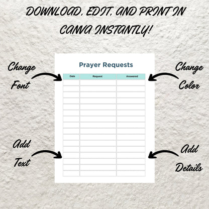 Prayer Request Journal Template Printable Prayer Tracker Prayer List Digital Planner Insert Editable Prayer Request Journal Faith Planner