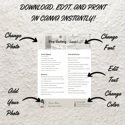 Pre-Listing Checklist Real Estate Pre Listing Canva Template Home Selling Seller Listing Checklist Printable Real Estate Realtor Templates
