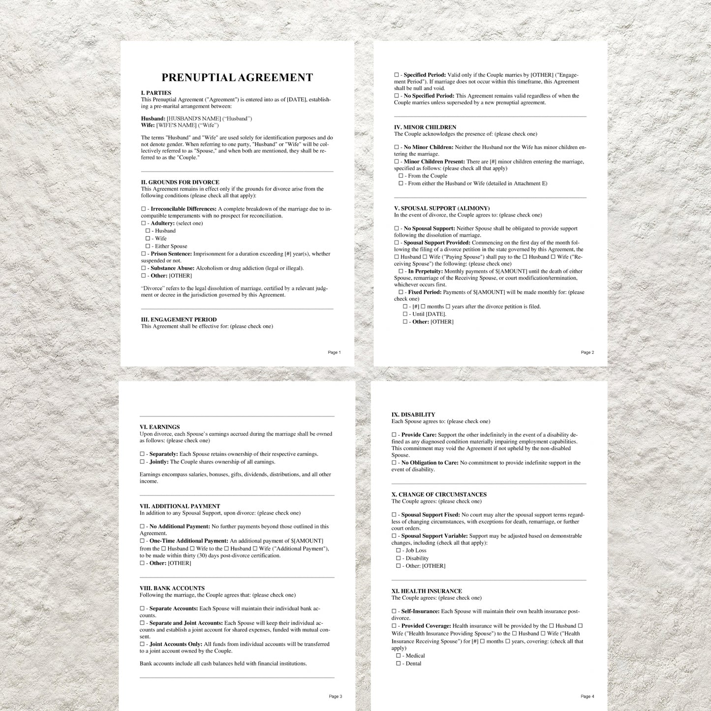 Prenuptial Agreement Template Editable Prenup Contract Printable Prenuptial Agreement Protect Your Assets & Future Premarital Agreement