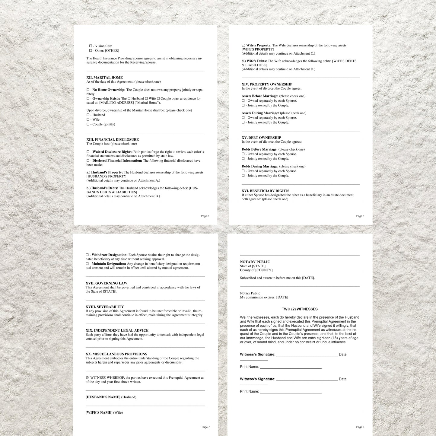 Prenuptial Agreement Template Editable Prenup Contract Printable Prenuptial Agreement Protect Your Assets & Future Premarital Agreement